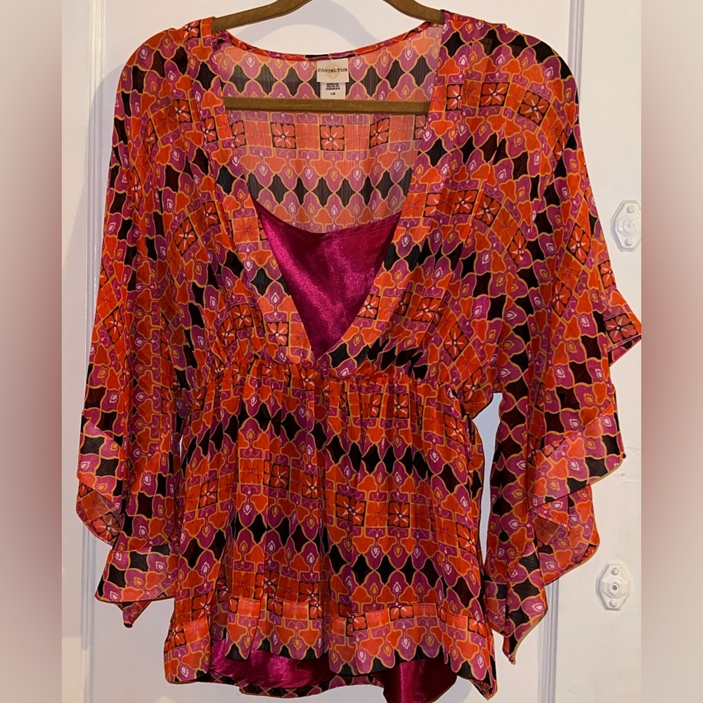 Covington Sheer Blouse with Built-In Cami – L